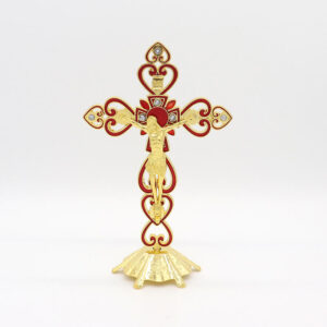 2023 Wholesale Matel Religious Ornament Jerusalem Jesus Christ Cross 20*12.5cm INRI Standing Crucifix Church Artifacts
