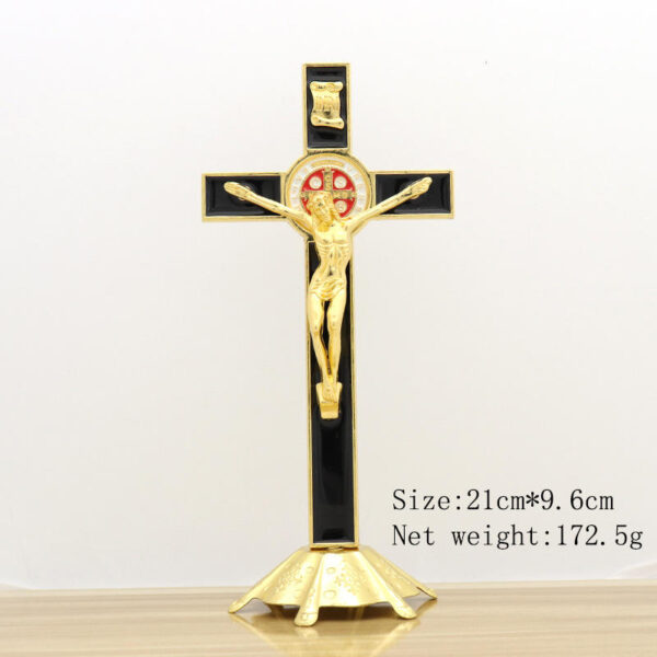 KOMI Home Decorations Collection Tabletop Standing Gold Metal Black Enamel Crucifix Cross Ornaments for Souvenirs Business Gift