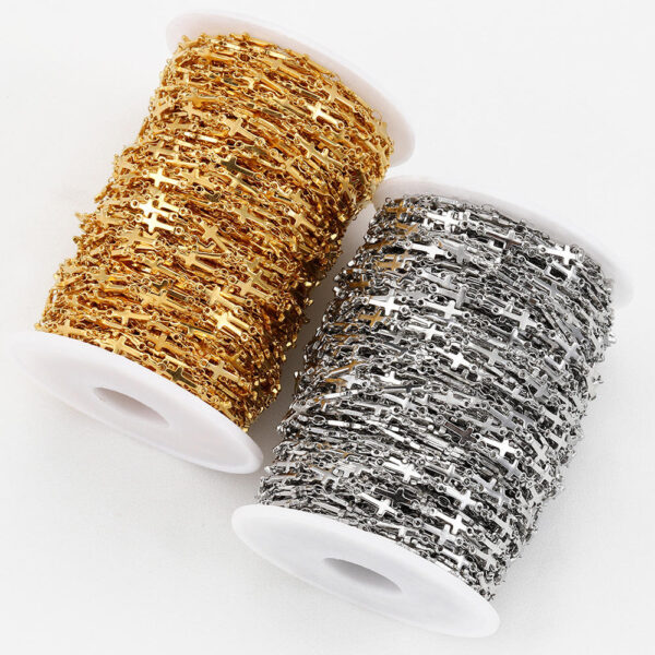 Komi 2 m Stainless Steel Cross Chain Electroplated 18K Gold Color Preserving Titanium Steel Chain DIY Accessories