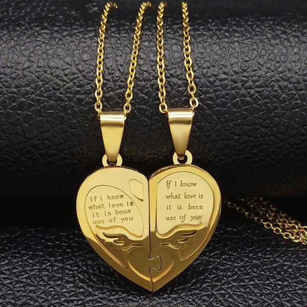 KOMI Stainless Steel Necklace for Women Men Couples Gift Gold Heart Heart Pendant Jewelry