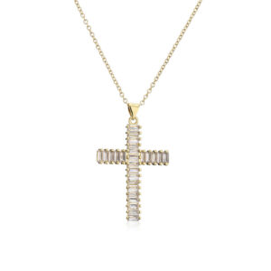 2024 High Quality Diamond Christian Religion Jewelry Gold Plated Stainless Steel Chain Micro Pave Cross Pendant Necklace