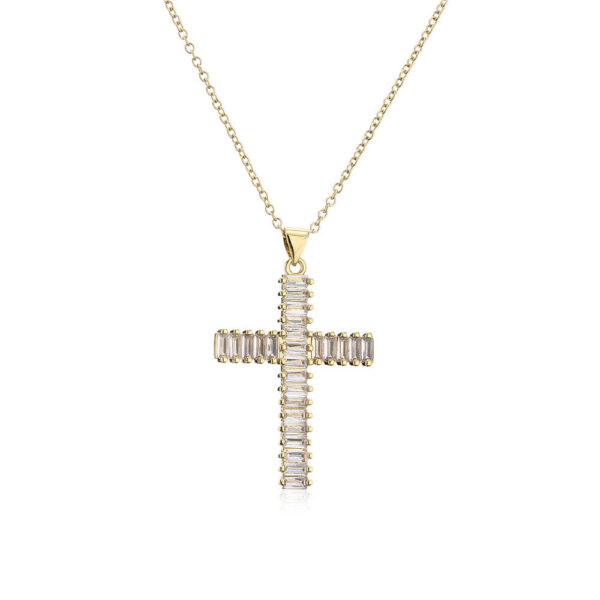 2024 High Quality Diamond Christian Religion Jewelry Gold Plated Stainless Steel Chain Micro Pave Cross Pendant Necklace