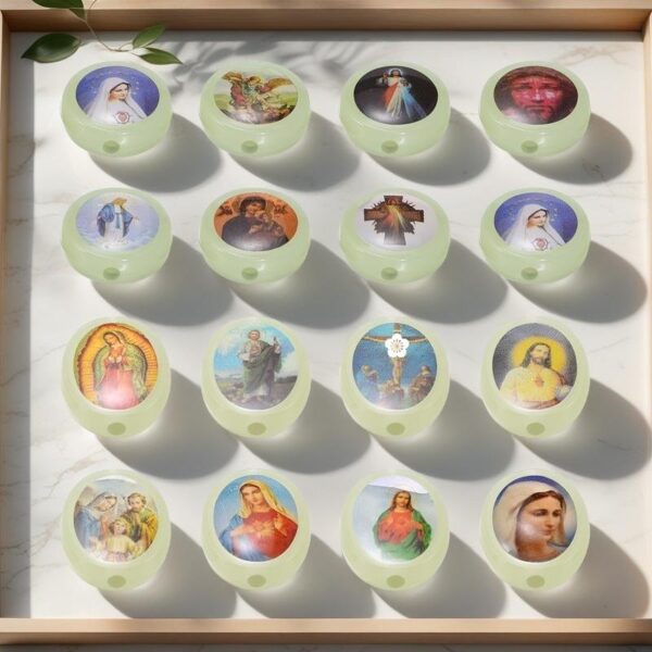 KOMI Mixed Religious Figure Acrylic Beads Catholic Portraits Round Plastic Virgin Mary Luminous Beads for DIY Jewelry Crafts