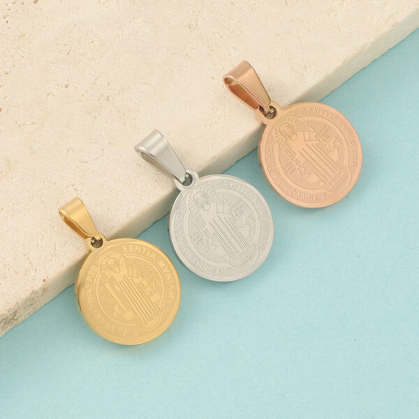 KOMI DIY Saint Benedict Geometric Circular Corrosion Cross Beads Titanium Steel Pendant