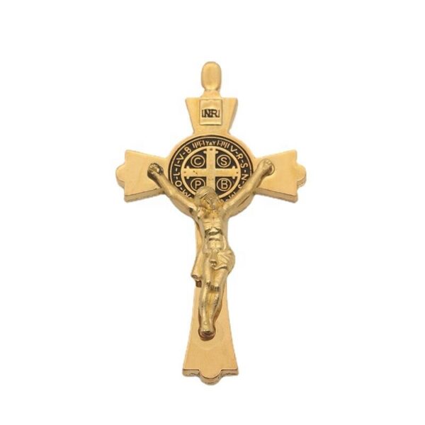 Wholesale Gold Plated St.Benedict Crucifix Cross Pendant Necklace Keychain Religious Jesus Cross Craft Gifts for Men