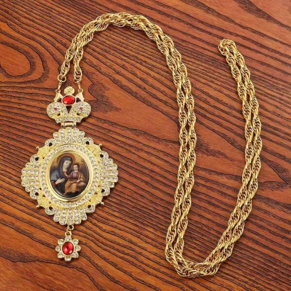 81d52803bdf8e4d15ef5f658eb64082e_H4420d7ff96a648e2b90e619b5bcd0ab6S_avif=close&webp=close KOMI Long Sweater Chain Necklace Large Rhinestone Crown Virgin Mary Figures Oval Medal Pendant Necklaces for Women Wedding Gifts