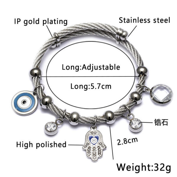 Komi Stainless Steel Bracelet With Drill Wire Greek Fatima Hand Adjustable Titanium Steel Bracelet