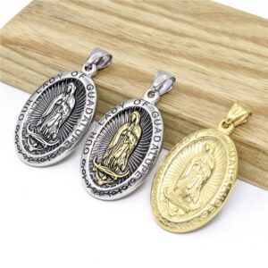 Komi Retro Stainless Steel Miracle Medal European and American Religious Titanium Steel Necklace Pendant