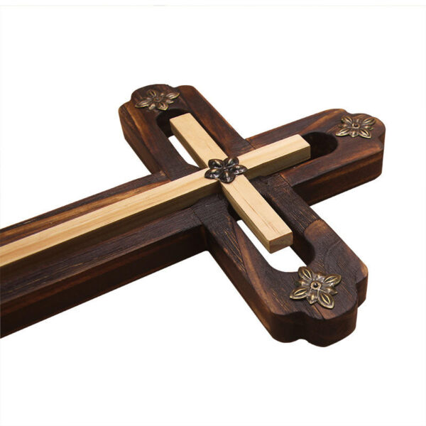 KOMI Black Grooved Wall Hanging Cross Hardware with Iron Flower Wooden Crafts Custom Products