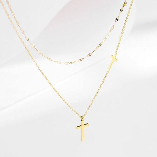 854d2874870e097488dc5badf8c1644d_H12abcef522f74e0b98a9dc3f7e07a8286_avif=close&webp=close KOMI 18K Cross Charms Titanium Steel Necklace Women's Fashion 316L Stainless Steel Double Chain Necklace with Cross Pendants