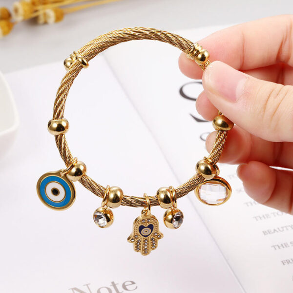 Komi Stainless Steel Bracelet With Drill Wire Greek Fatima Hand Adjustable Titanium Steel Bracelet