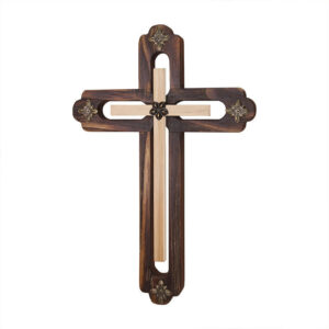 KOMI Black Grooved Wall Hanging Cross Hardware with Iron Flower Wooden Crafts Custom Products