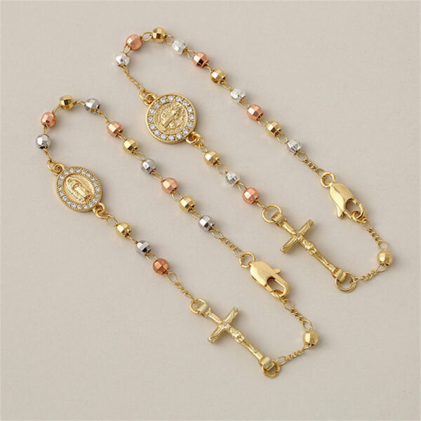KOMI Cross Charm Bracelets Jesus Cross Saint Benedict Virgin Mary Medal Charms Ball Beaded Link Chain Bracelet for Women Jewelry