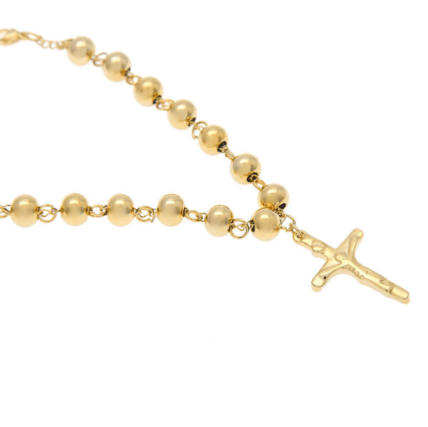 6MM Gold Handmade Stainless Steel Color Preserving Cross Rosary Bracelet Jesus Gilded Hip Hop Beaded Bracelet