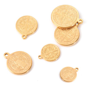 KOMI Stainless Steel Round Small Pendant Bracelet Saint Benedict DIY Necklace Pendant