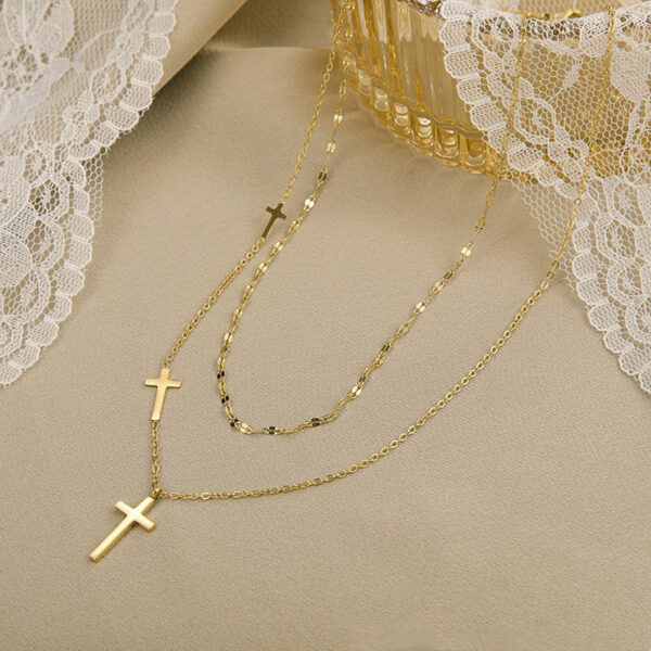 90b88a11db98ea6371b9c5429ac53d5c_H1bc02bb217ca4f5c86ac2fdeac8f21b6W_avif=close&webp=close KOMI 18K Cross Charms Titanium Steel Necklace Women's Fashion 316L Stainless Steel Double Chain Necklace with Cross Pendants