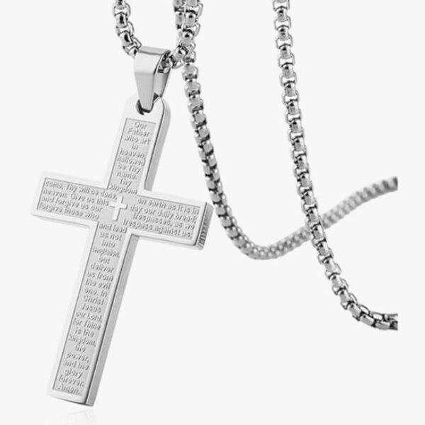 KOMI Religious 4 Colors Stainless Steel Cross Necklace Lords Prayer Cross Pendant Necklaces for Men Women Gift
