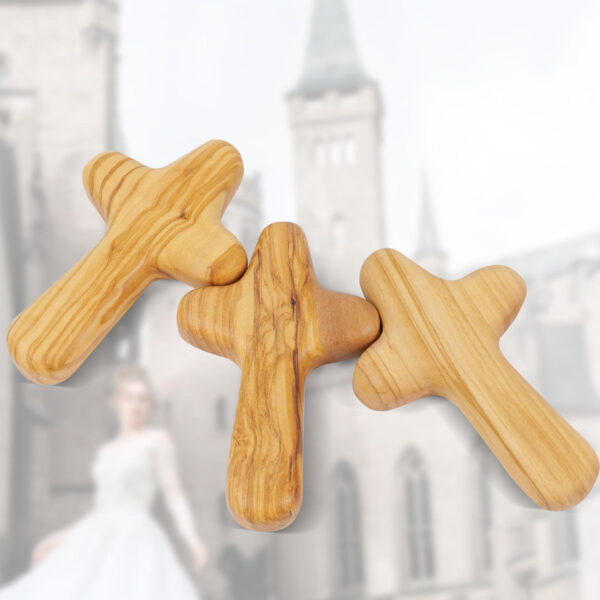 Olive Wood Hand-held Cross Religious Ornament Carving Wooden Church Cross Easter Supplies Ornament