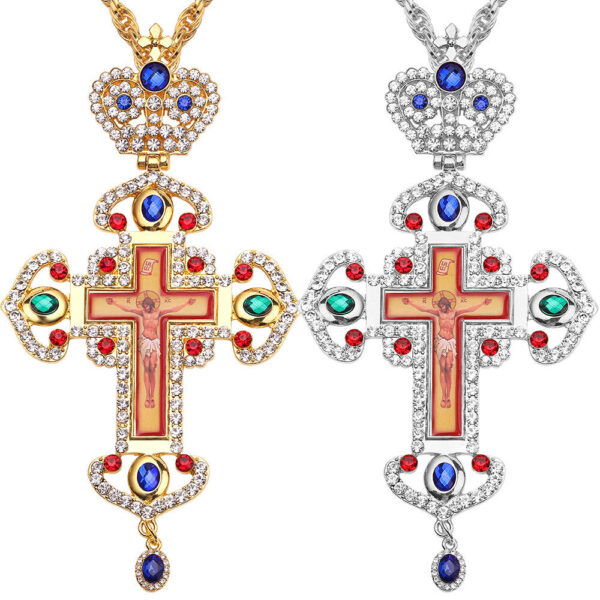KOMI Fashion Large Rhinestone Crown Jesus Cross Pendant Necklaces Long Chain Necklaces for Women Wedding Birthday Gifts