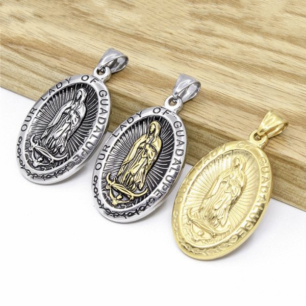 994d785245192b6c000f09581e04afe3_Hf116ab372d30452d82a6ee1992e57741Y_avif=close&webp=close KOMI Wholesale Simple Virgin Mary Pendants 316L Stainless Steel Coin Titanium Steel Oval Medal Necklace Pendant Accessories