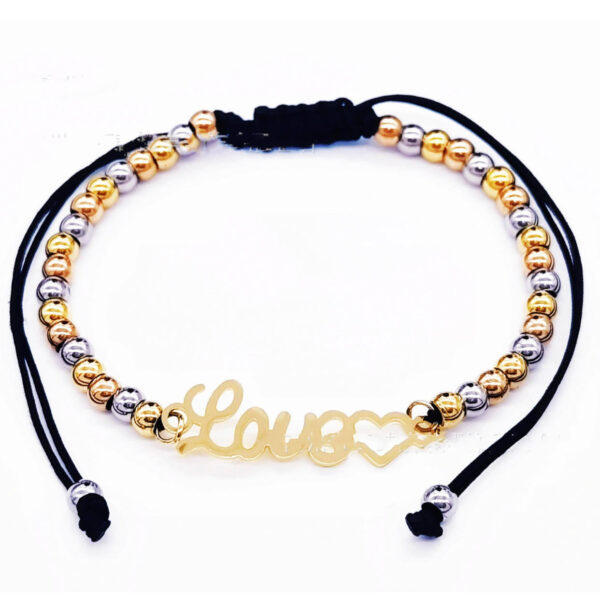 KOMI 2024 New 4mm Gold Steel Rose Three Color Beaded Hand Rope Stainless Steel Straight Bead Diy Braided Rope Bracelet