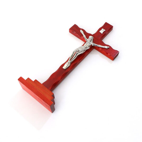 Christian Family Pray Wooden Cross Silver Metal Jesus Crucifix Standing Decoration Ornament Cross