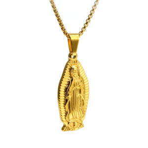Komi Simple Stainless Steel Golden Virgin Necklace Titanium Steel Miracle Medal Necklace Women