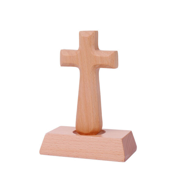 KOMI Carved Beech Wood Cross Crafts Gifts for Church Table Decor Black Walnut Wooden Cross for Easter Ornaments Home Decoration