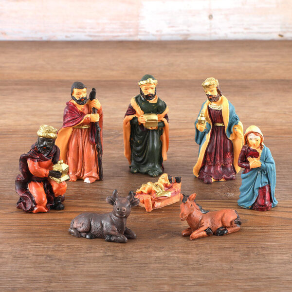 KOMI New Jesus Manger Decoration 8-piece Set of Religious Christmas Resin Crafts