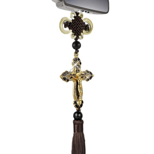 Gold Alloy Diamond Braided Rope Jesus Cross Car Pendant Ornaments Pendant