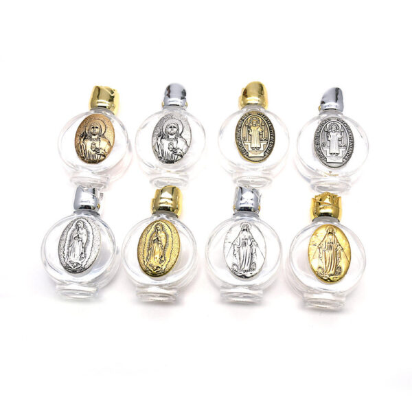 H104dc77c31eb4dcfa9f7b19a99636b085 Boutique Ancient Gold and Silver Metal Jesus Virgin Icon Holy Water Bottle Catholic Christian Baptism Rose Flower Glass Bottle