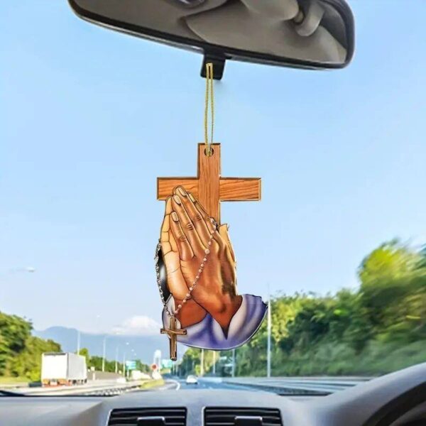 KOMI New Prayer Hands Acrylic Flat Hand Holding Cross Car Pendant Backpack Accessories