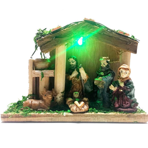 H1f37409c71cf42f8a84316030c2810f7S KOMI New Design LED Light Color Resin Manger House Decoration Home Accessories