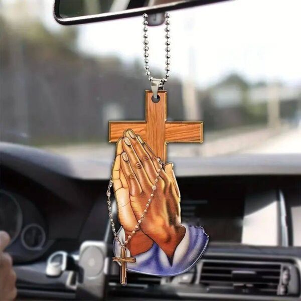 H21359c7d4ada435e88fd170f50ec1b134 KOMI New Prayer Hands Acrylic Flat Hand Holding Cross Car Pendant Backpack Accessories