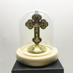 KOMI Solid Wood Base Clear Glass Cross Jesus Dust Cover Tabletop Decoration Home Accessories