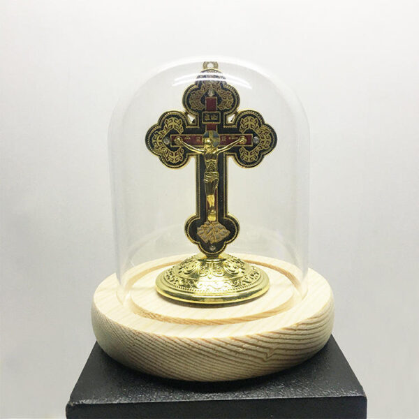 H27c9203869e445118b365f1e62dffae1K KOMI Solid Wood Base Clear Glass Cross Jesus Dust Cover Tabletop Decoration Home Accessories