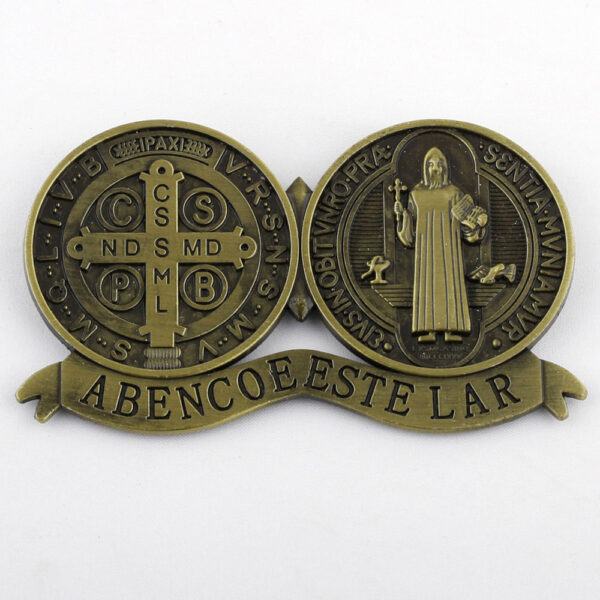 H3885e6e3348c422fbefdfced65a47016G KOMI Antique Silver Saint Benedict Cross Medal for Wall Table Display St Benedict Blessing Craft Gift for Home Decoration Gifts