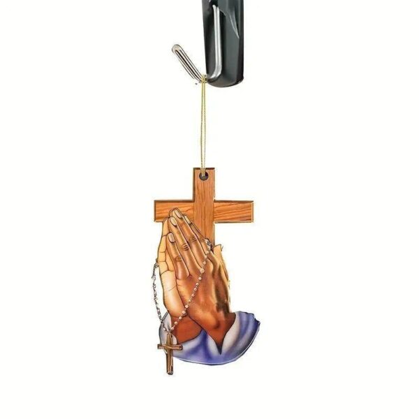 H3a7c70d28ec6449a8be38be54ee10ec0W KOMI New Prayer Hands Acrylic Flat Hand Holding Cross Car Pendant Backpack Accessories