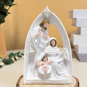 KOMI Christmas Polyresin Manger Nativity Craft Religion Holy Family Resin Craft Gift Joseph Mary Jesus in Manger Home Decoration
