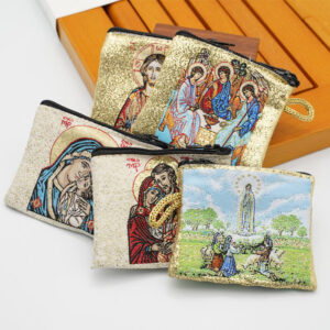H43b989f703a64b93932a4bfc44acbb08h KOMI Religious Portrait Rosary Pouch Bag Multiple Christian Figures Cotton Cloth Rosary Storage Bag for Prayer Birthday Gifts