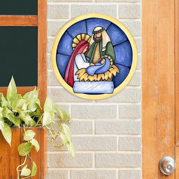 KOMI Metal Thanksgiving Birth Sign Christmas Round Decorative Pendant Home Garden Outdoor Wall Hanging