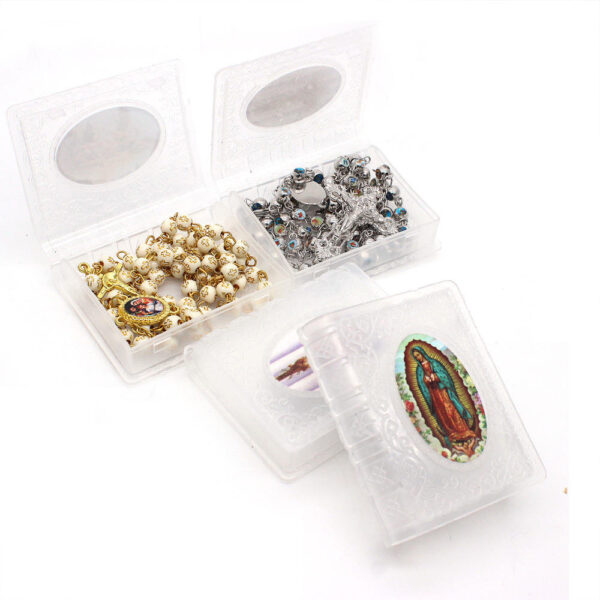 H70fa5ade0c654d38b6d89d81818e7ca7h Christian Catholic Jesus Book Box Plastic Rosary Box Religious Gift Box Customized (Picture Random)