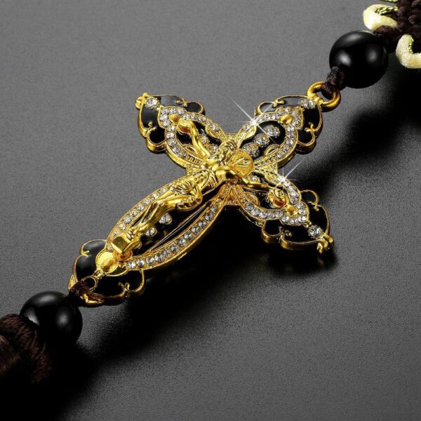 Gold Alloy Diamond Braided Rope Jesus Cross Car Pendant Ornaments Pendant