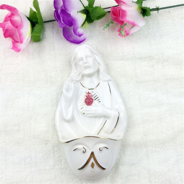 H8c0c12a73fdb43e4815e664cc37b76a3G KOMI Ceramic Heart of Jesus Figurine and Holy Family Statue for Home Decoration Craft Gift for Party Birthday Gifts