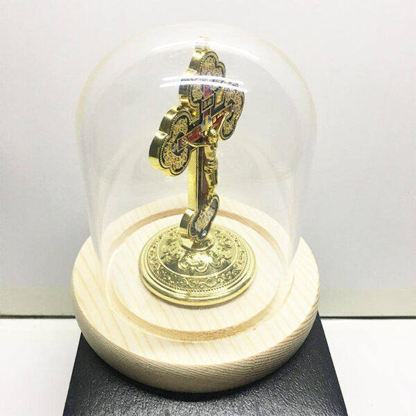 H90ff225d4d7a4e7aacedf173fbaf3b1dW KOMI Solid Wood Base Clear Glass Cross Jesus Dust Cover Tabletop Decoration Home Accessories