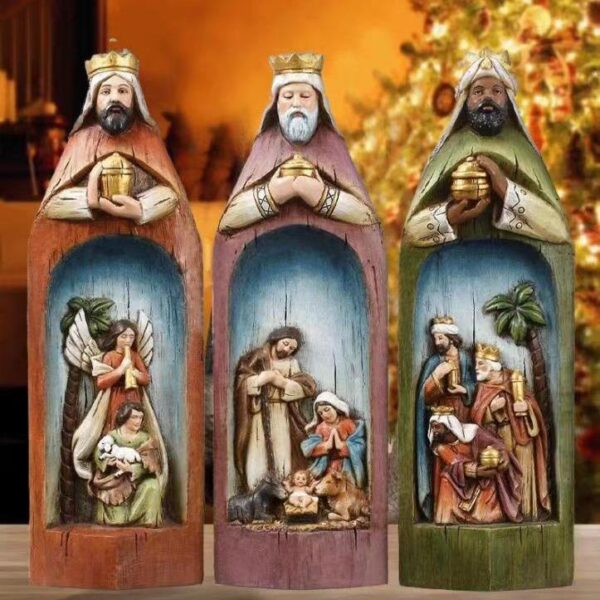Ha0c78fd427c142619f4dbc4fae9381f54 KOMI Religious Church Madonna Portrait Series Three Wise Men Birth Set Resin Handicraft Decoration