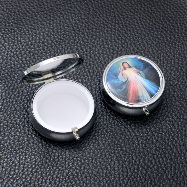 Hc28965650e9741ea99bc10a0a6652180E Premium Metal Craft Silver Round Religious Virgin Mary Custom Pattern Rosary Gift Box Necklace Bracelet