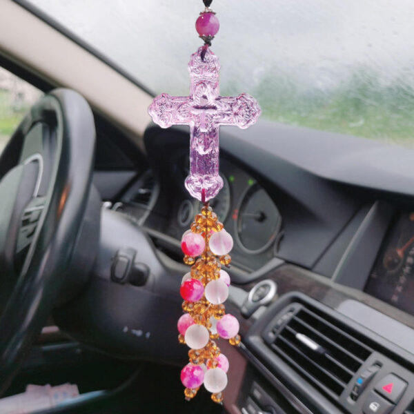 Hd106282d9b334ed590d8b58ac3b920b0H Colored Crystal Jesus Cross Car Pendant Car Interior Decoration Pendant