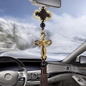 Gold Alloy Diamond Braided Rope Jesus Cross Car Pendant Ornaments Pendant