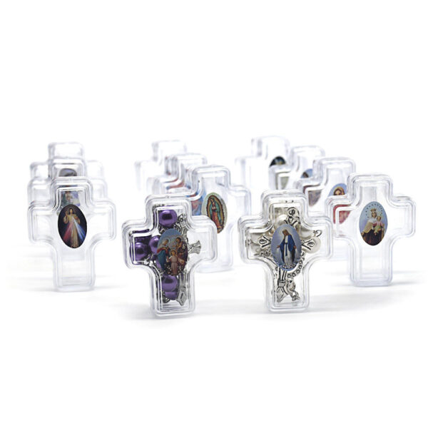Wholesale Cross Religious Rosary Packaging Box Bracelet Plastic Box Mini Rosary Empty Gift Box Customized